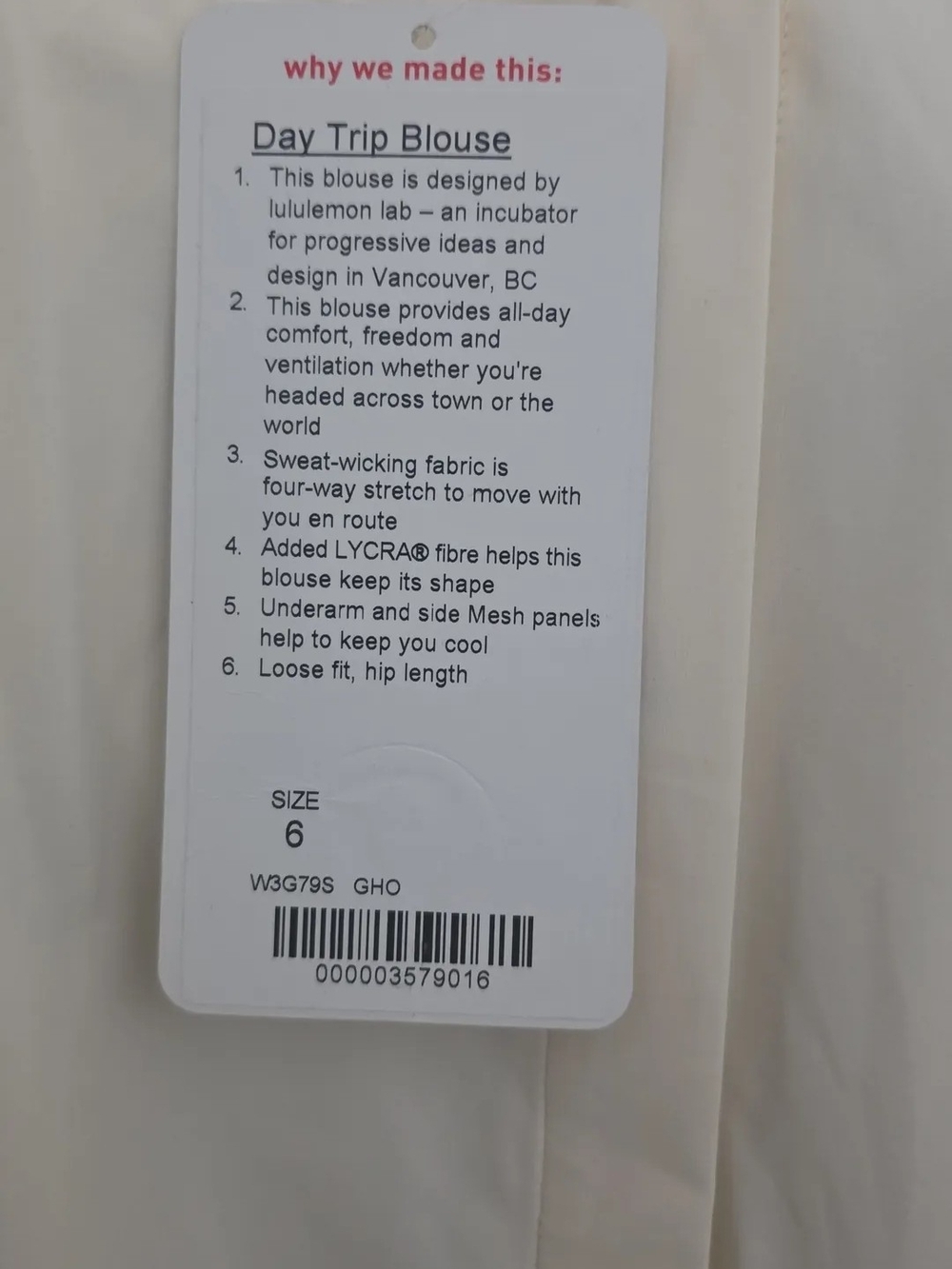 NWT Lululemon Day Trip Blouse Size 6 - Picture 3 of 3